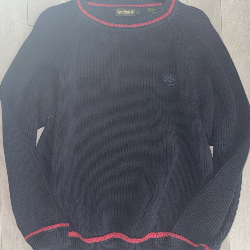 Timberland Men's Navy Sweater with Red Accents